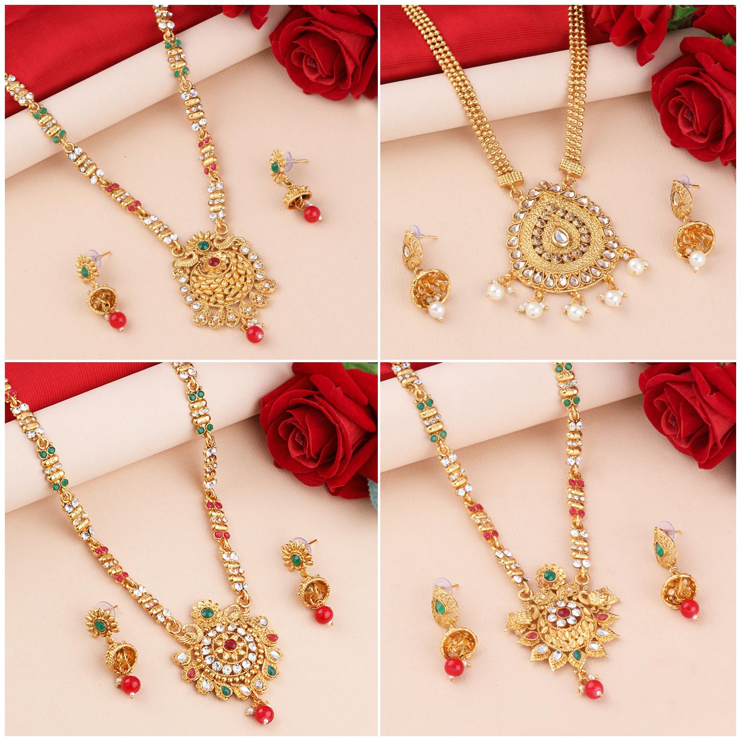 

SILVER SHINE Gold Plated Traditional Designer Long Set Combo For Women