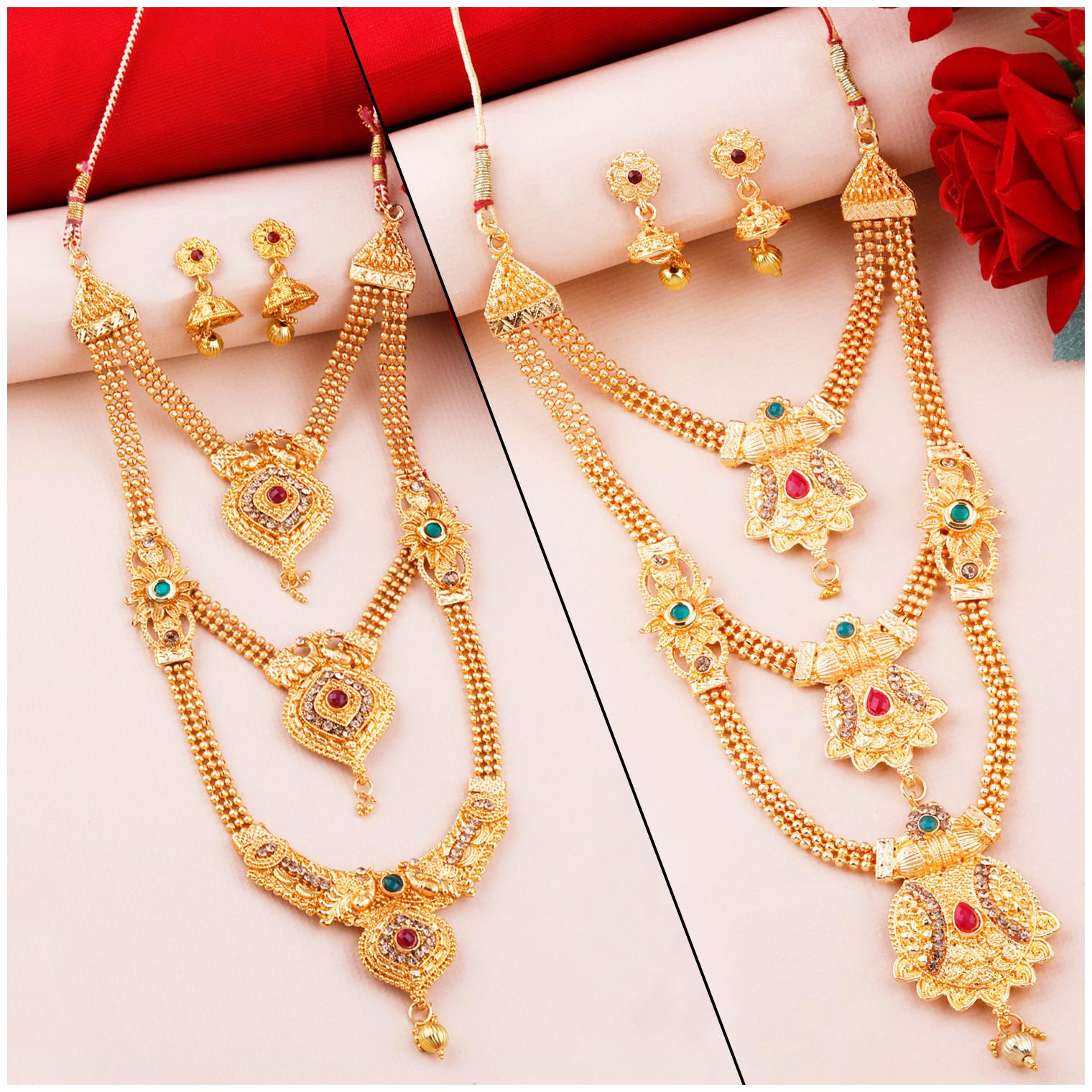 

SILVER SHINE Gold Plated Traditional Designer Long Jewellery Set For Women