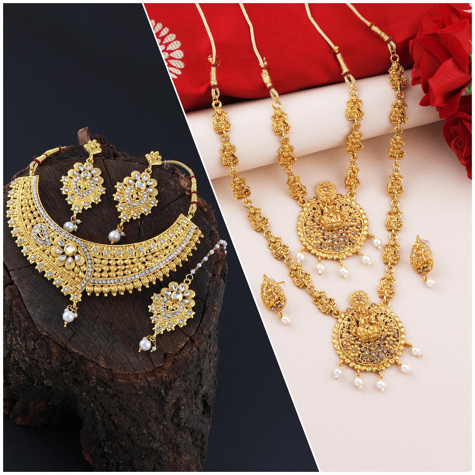 

Silver Shine Gold Plated Traditional Neckalce Set For Women