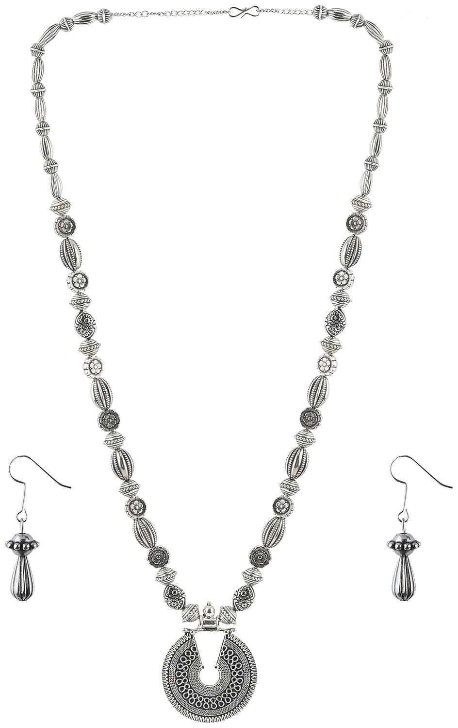 

SILVER SHINE Oxidised Designer Necklace set Stylish Mala for women girl