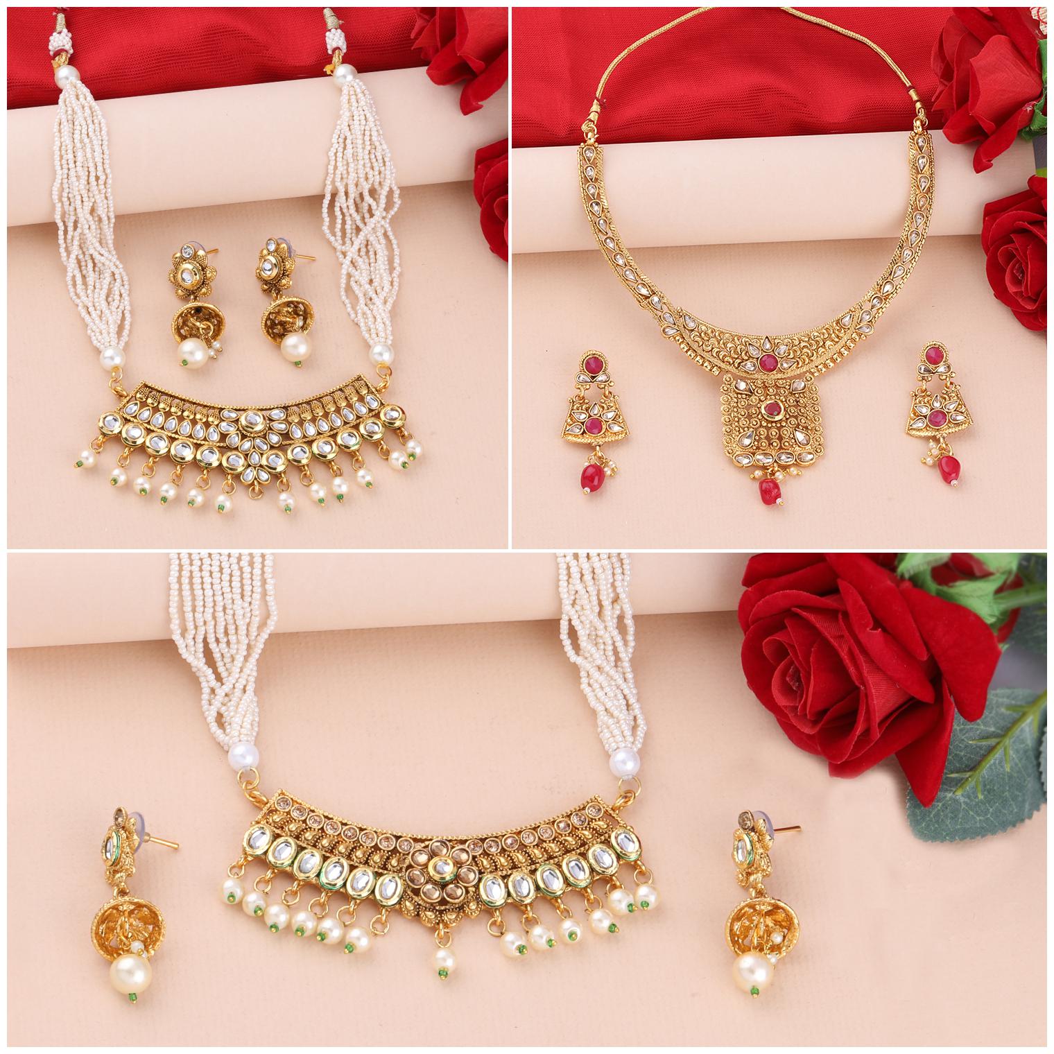 

SILVER SHINE Gold Plated Traditional Designer Long Set Combo For Women
