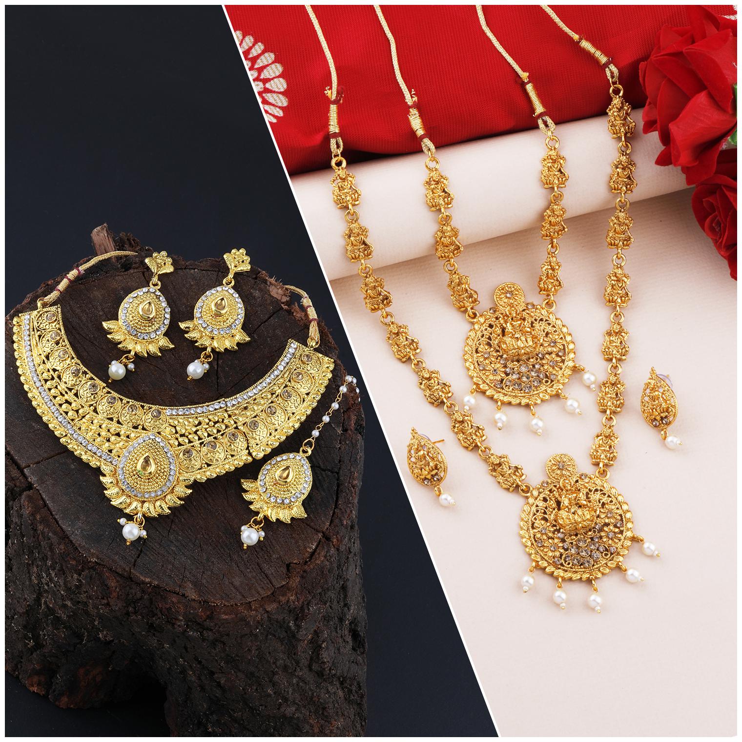 

Silver Shine Gold Plated Traditional Neckalce Set For Women