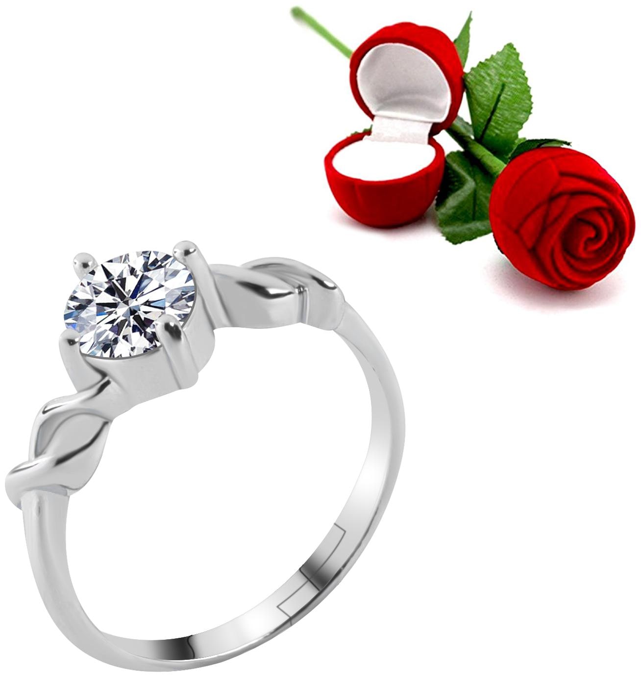 

Silver Shine Silver Plated Adjustable Ring with 1 pcs Red Rose Gift Box for Girls and women