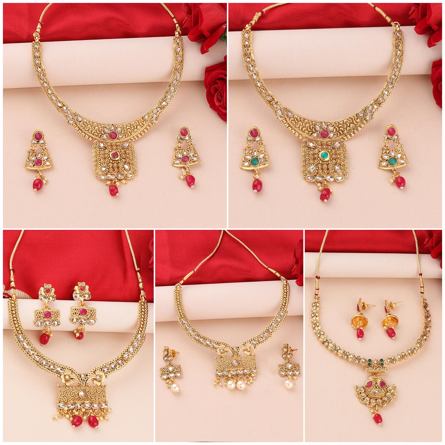 

SILVER SHINE Gold Plated Traditional Designer Long Set Combo For Women
