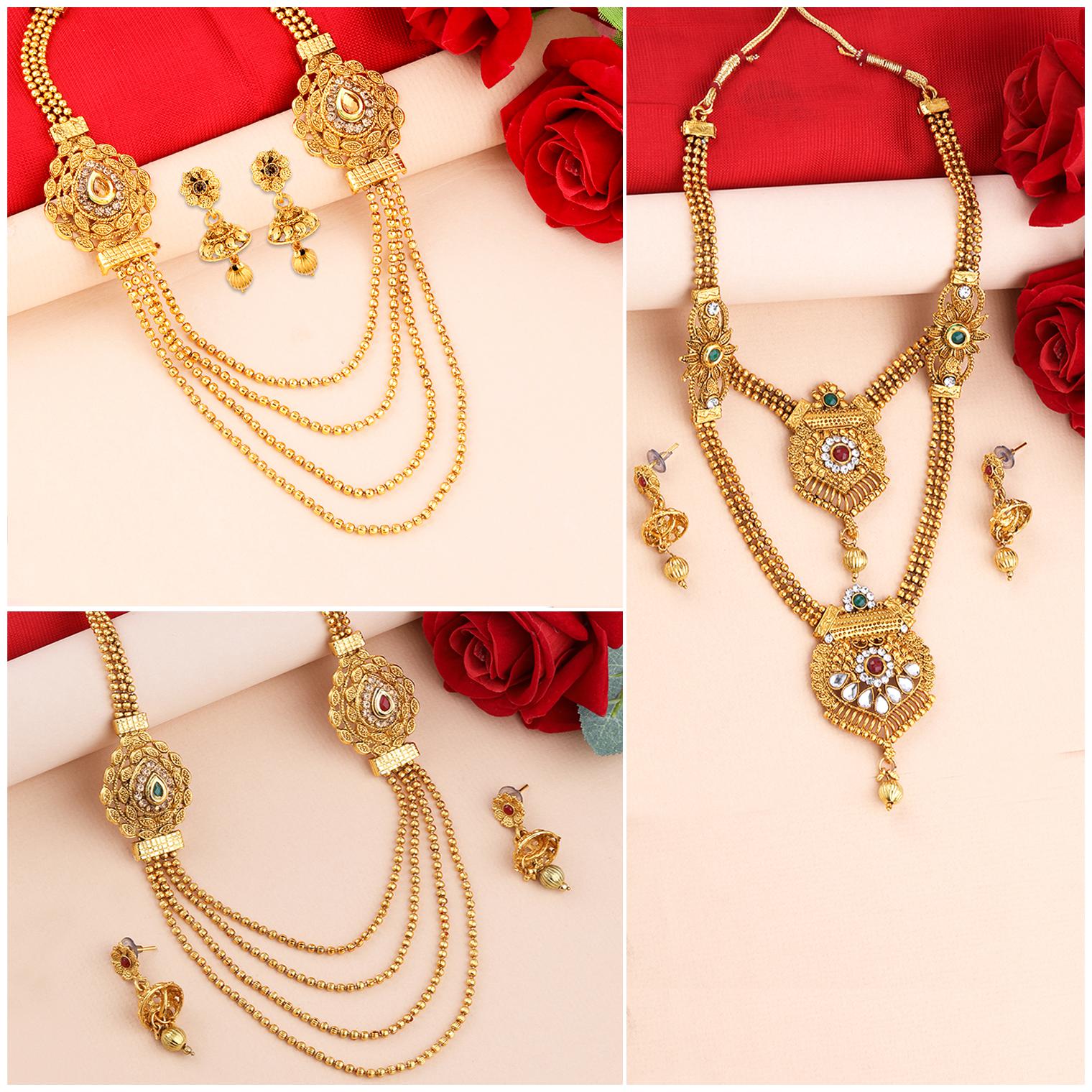 

SILVER SHINE Gold Plated Traditional Designer Long Set Combo For Women