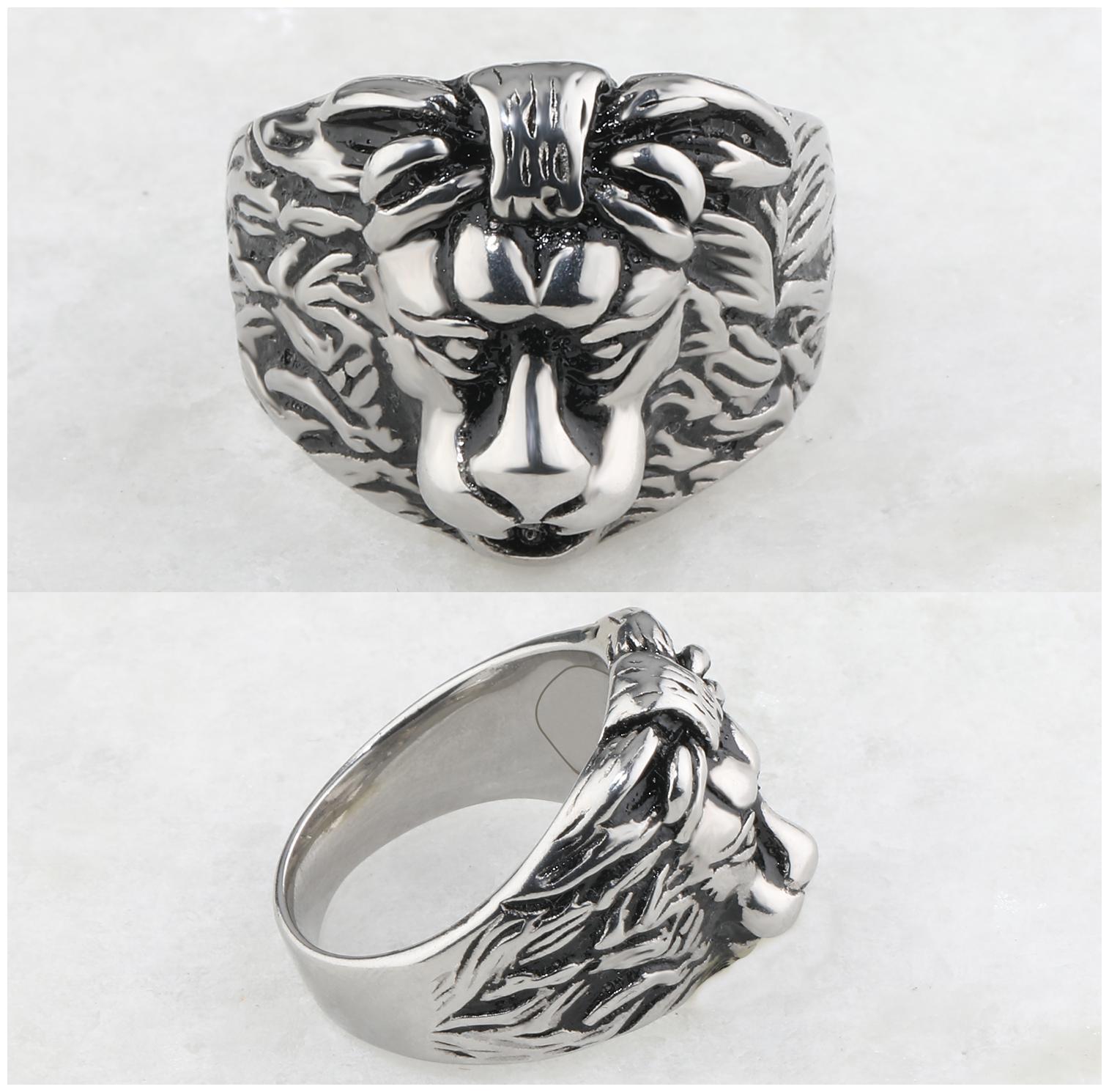 

Silver Shine Stainless Steel Black Lion Face Ring For Boys and Men