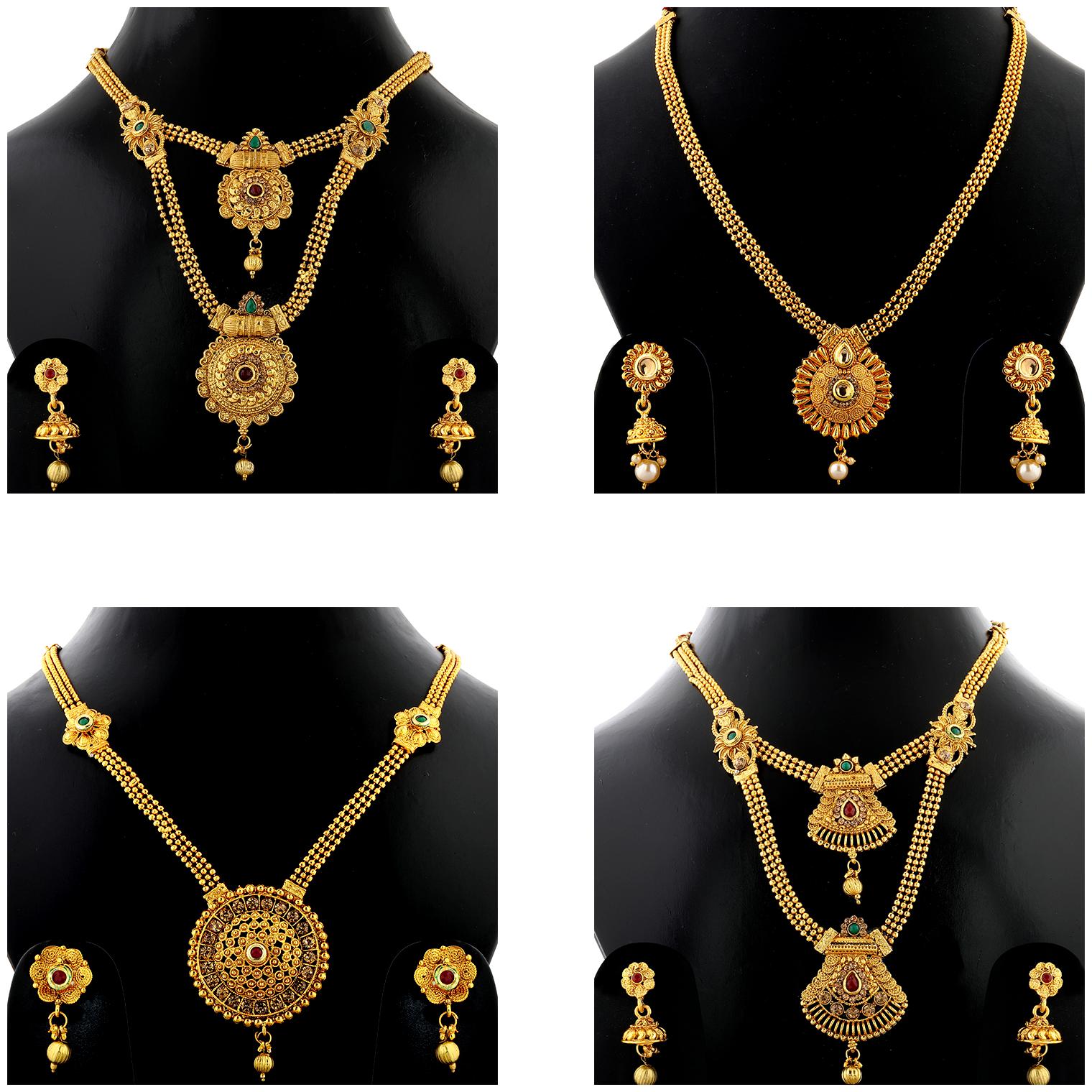 

SILVER SHINE Gold Plated Traditional Designer Long Set Combo For Women