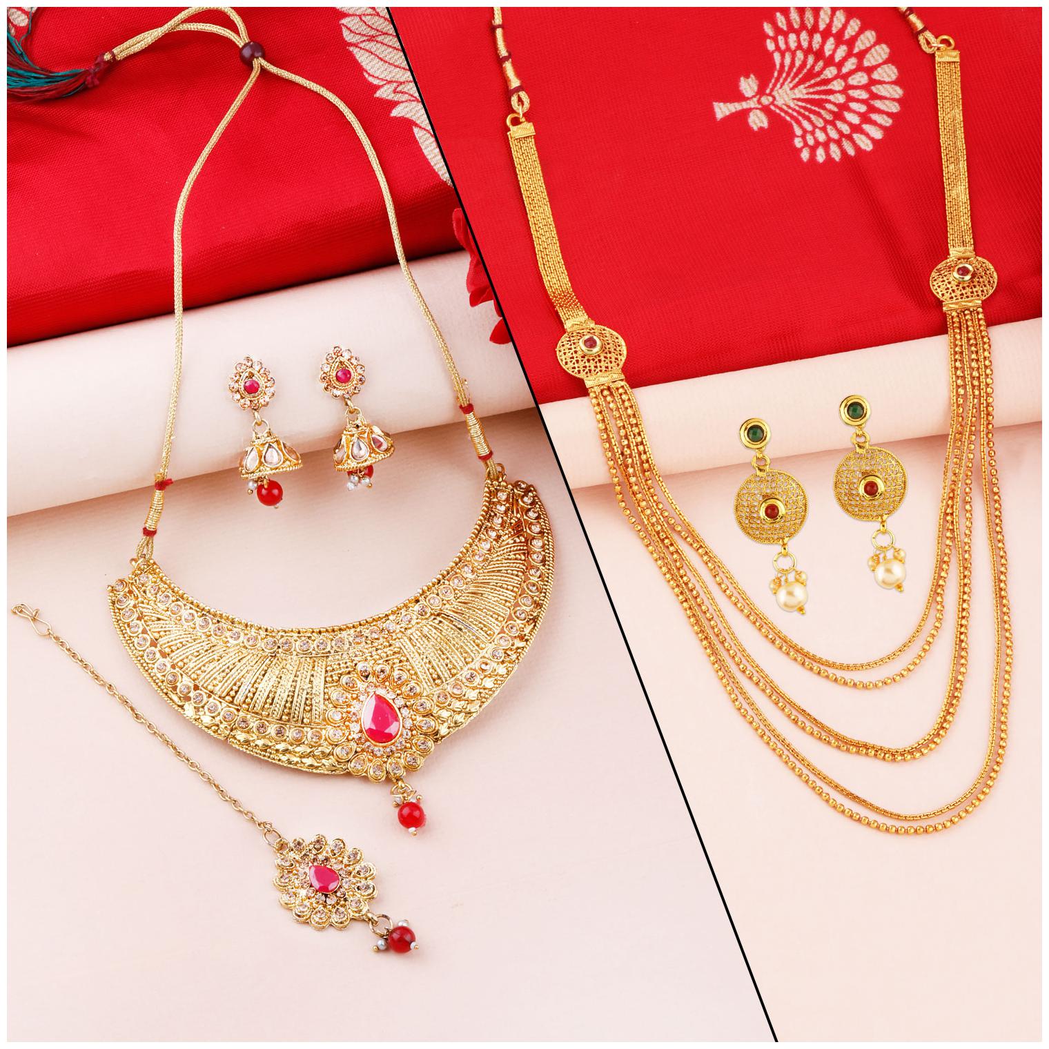 

SILVER SHINE Gold Plated Traditional Designer Long Jewellery Set For Women