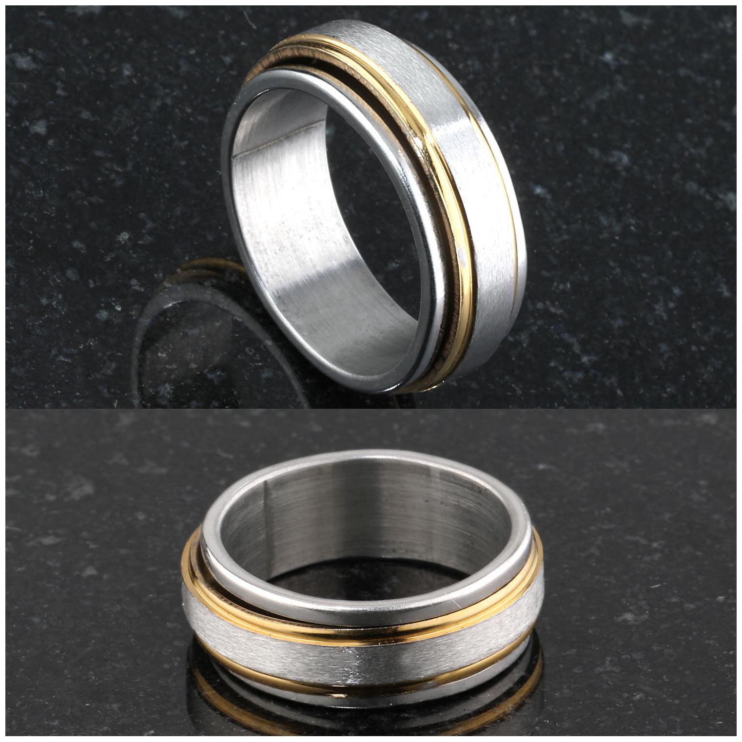 

Silver Shine Gold and Solid Silver inside Grooved Band Style Stainless Steel Ring for Boys and Men