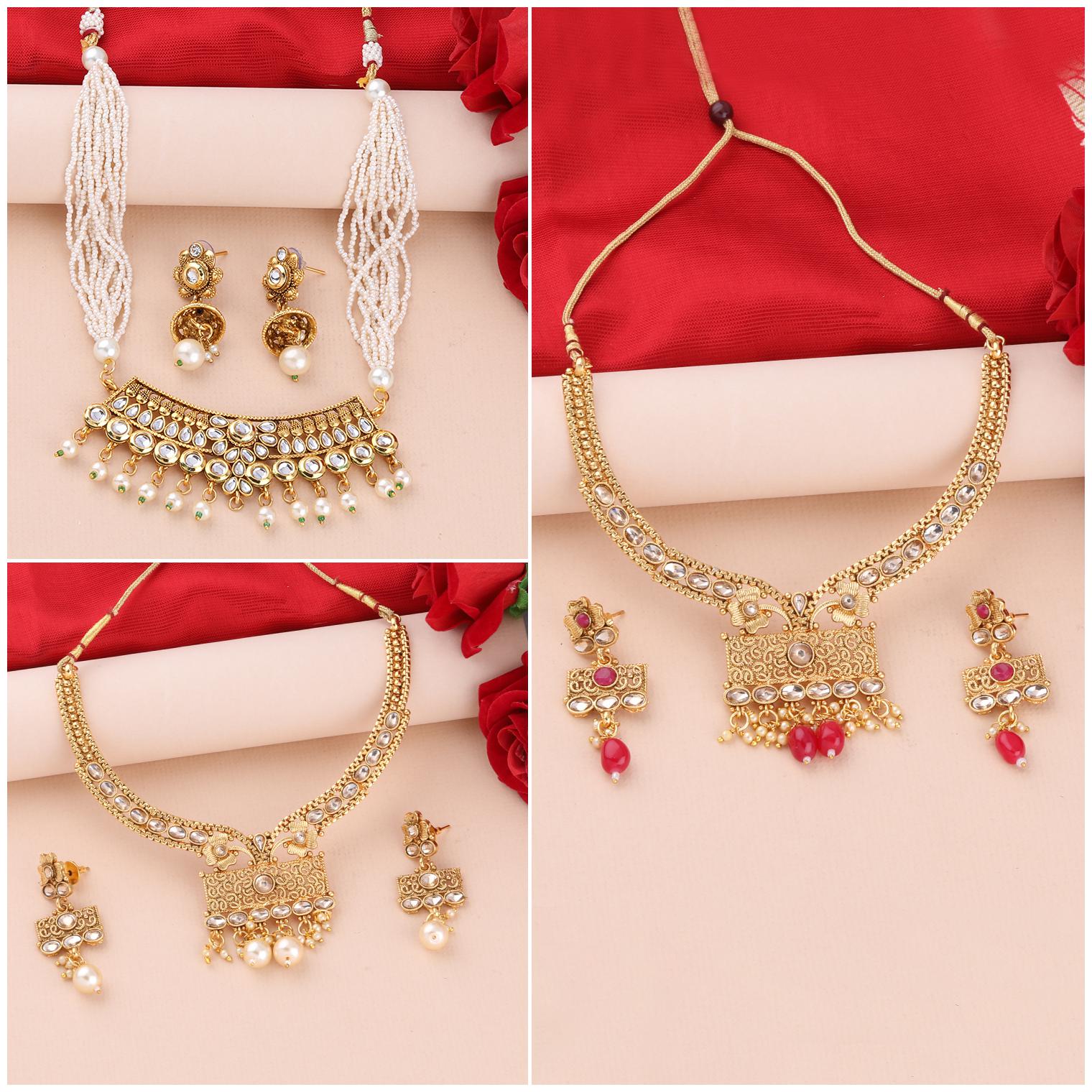 

SILVER SHINE Gold Plated Traditional Designer Long Set Combo For Women
