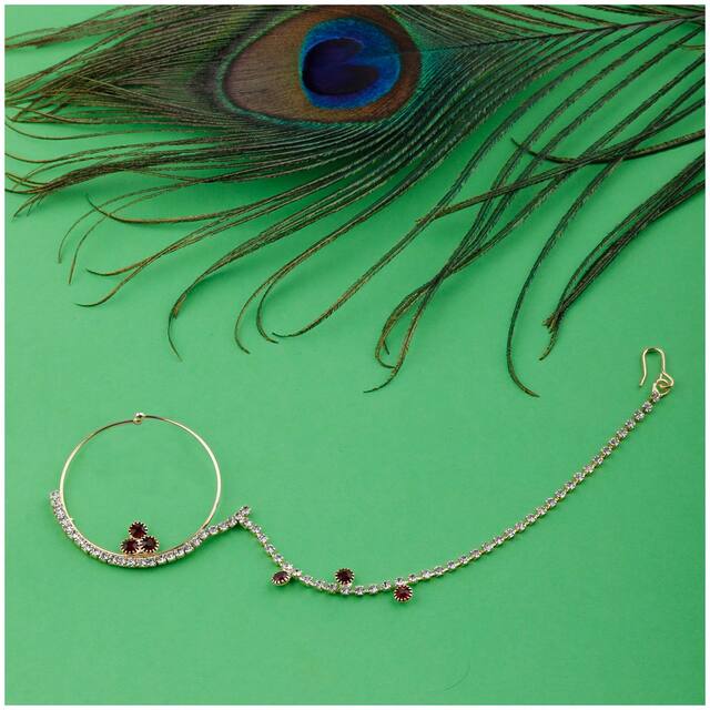 SILVER SHINE American Diamond Alloy Party Nose Ring with Chain For Women