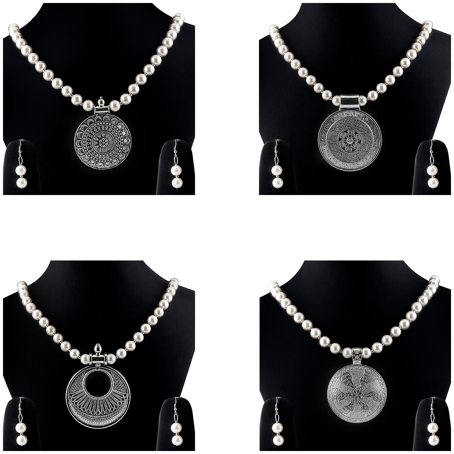 

SILVER SHINE Silver Plated Traditional Designer Pearl Set For Women