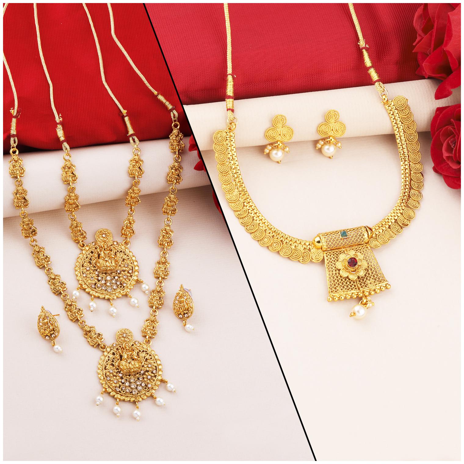 

SILVER SHINE Gold Plated Traditional Designer Long Jewellery Set For Women