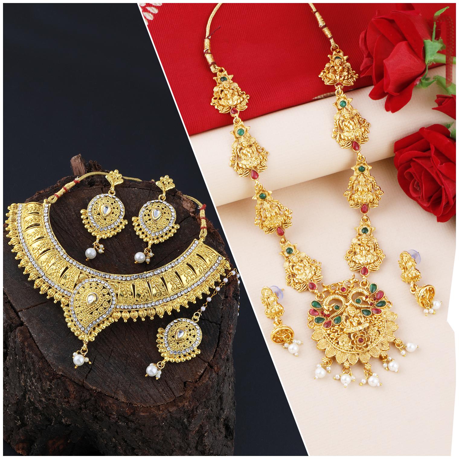 

Silver Shine Gold Plated Traditional Neckalce Set For Women