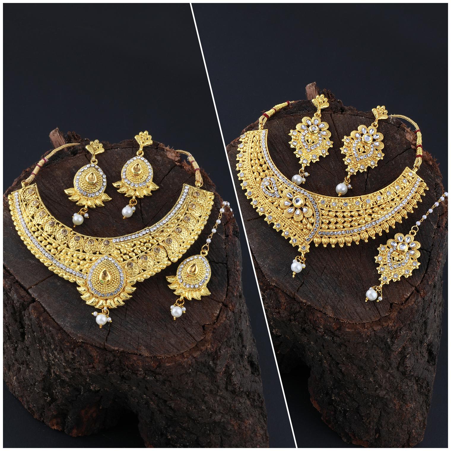 

Silver Shine Traditional Party Wear Look Gold Plated Designer Choker Neckalce Set For Women
