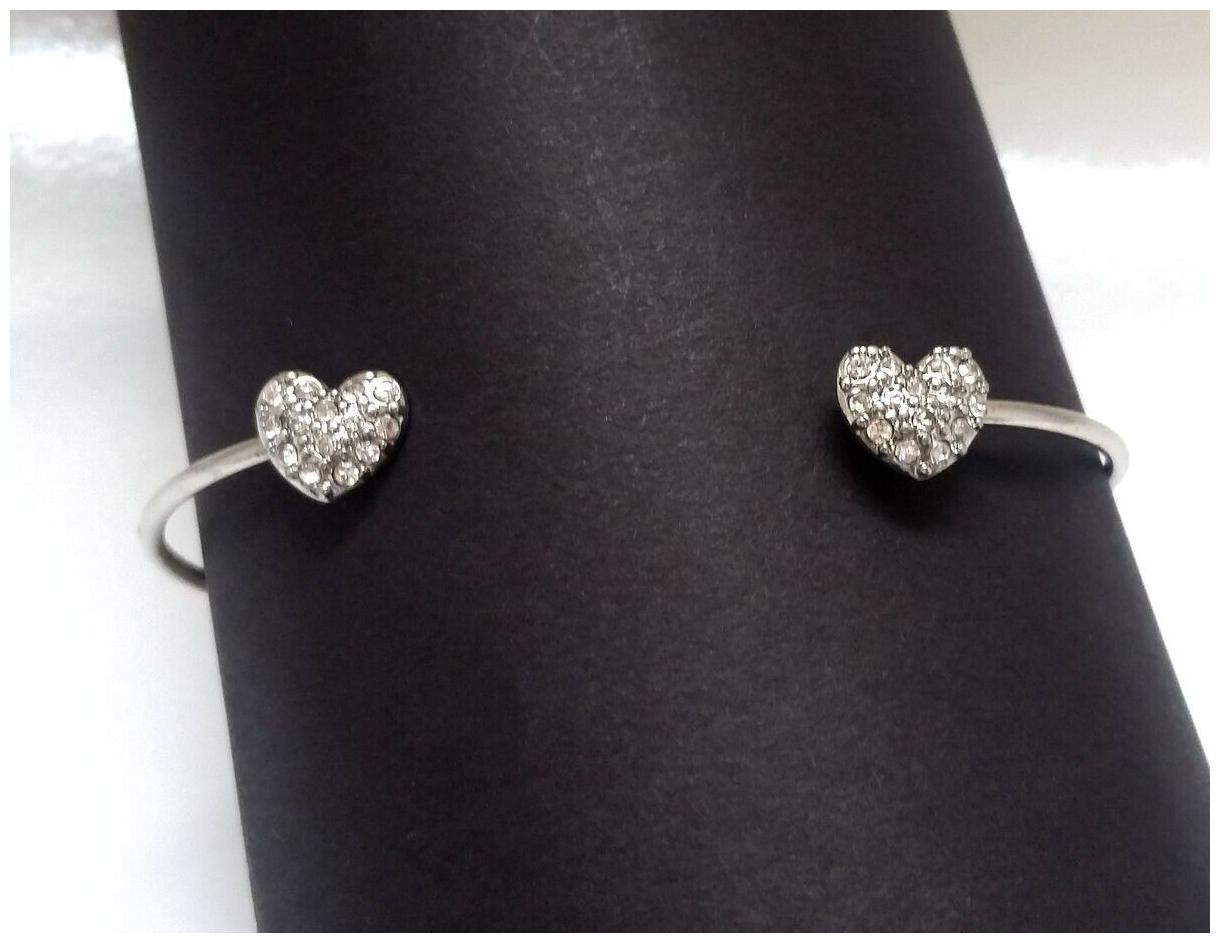 

Silver-tone Metal Open bangle Bracelet with crystals Hearts accents N22-5 22