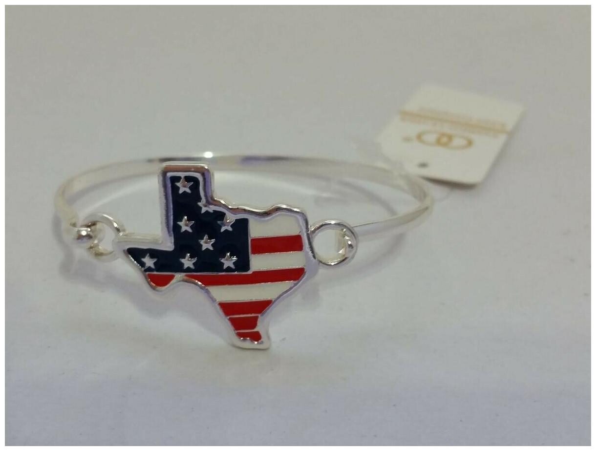 

Silver tone metal Texas State map contour USA flag Patriotic Bracelet Z05-17 22