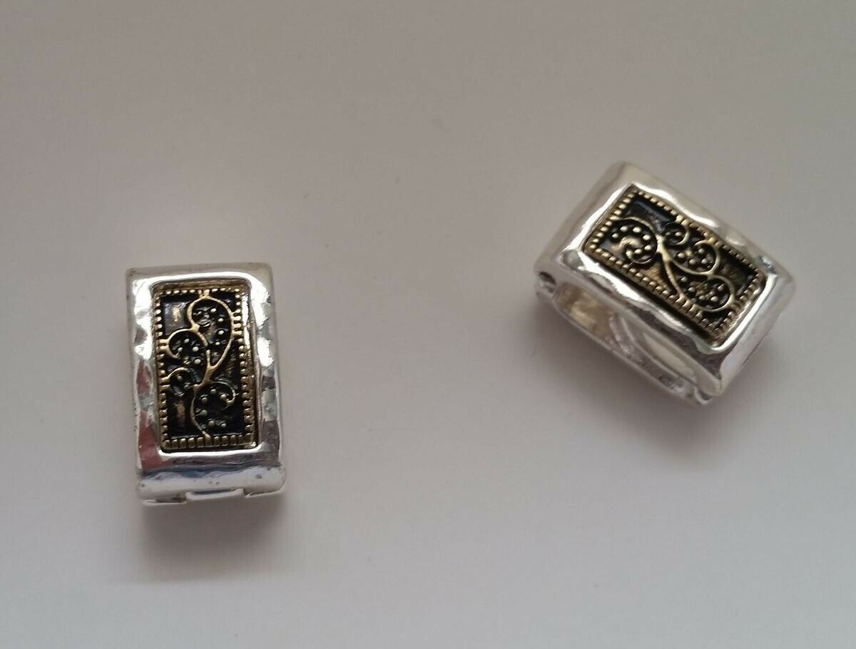 

Silver-tone Hammered metal Geometric Clip Earrings w brass filigree Z2-15 22