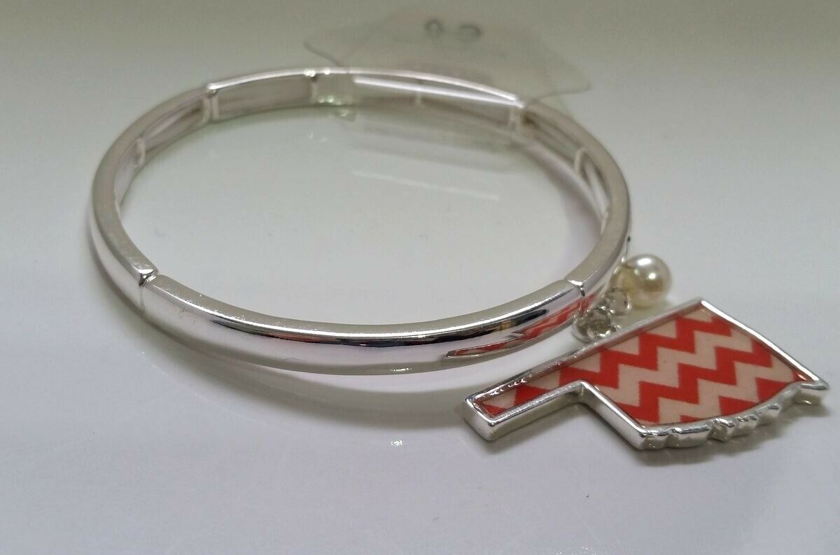 

Silver-tone OKLAHOMA State stretch Bracelet zig zag colored map charm X9-5 22