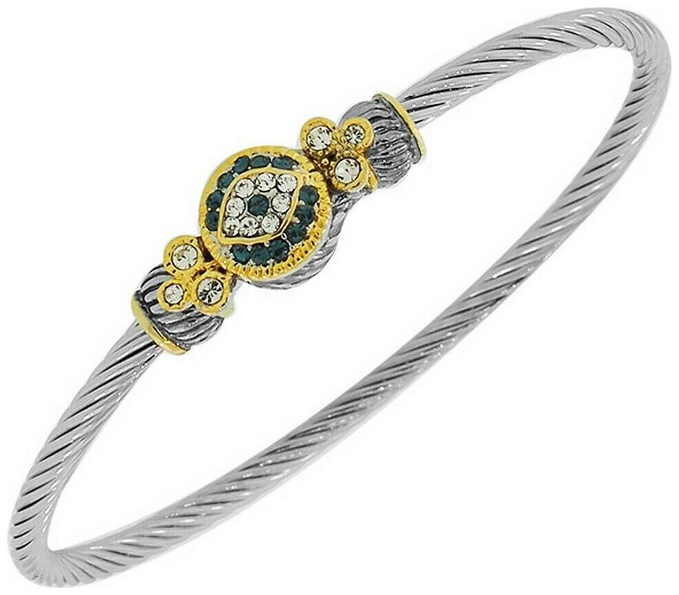

Silver Yellow Gold Blue Crystals CZ Evil Eye Hamsa Twisted Cable Womens Bracelet