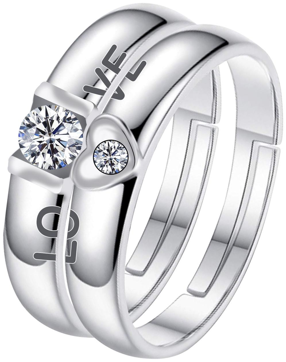 

SILVERSHINE Silverplated Solitaire LOVE His and Her Adjustable proposal couple ring For Men And Women Jewellery