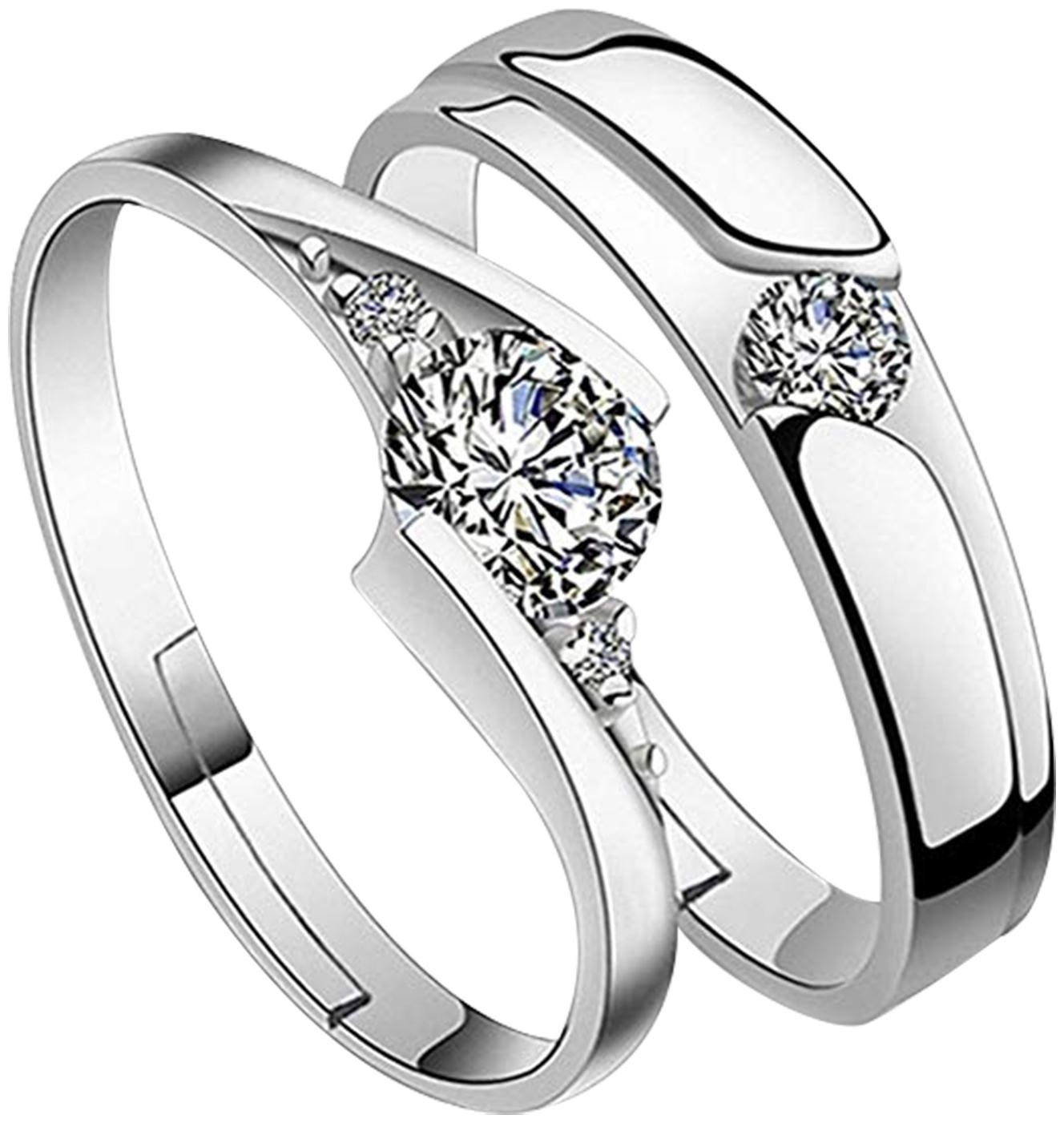 

SILVERSHINE silverplated Gorgeous diamond His and Her Adjustable proposal Diamond couple ring For Men And Women Jewellery