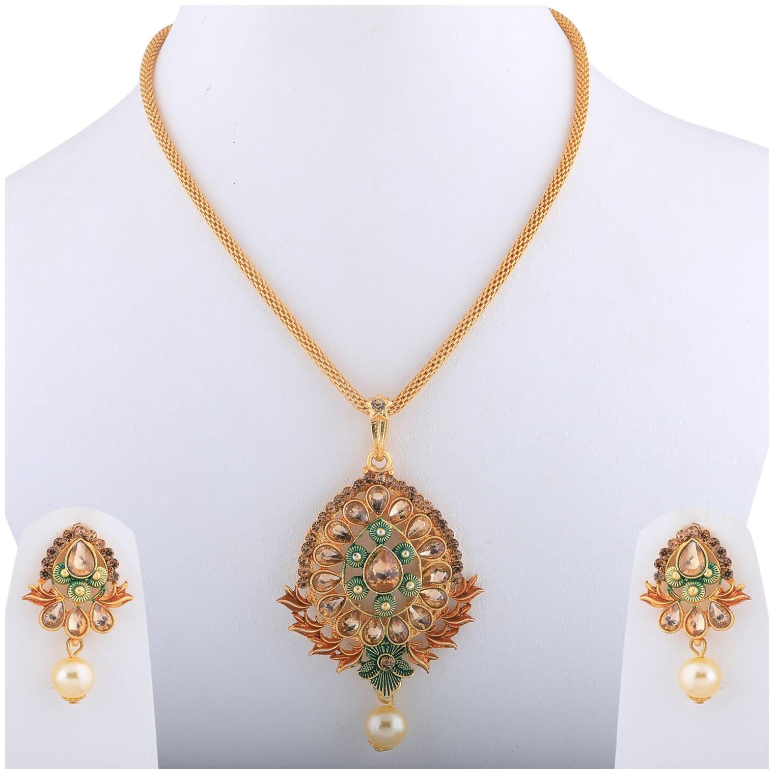 

SILVERSHINE Exclusive Goldplated Traditional Necklace Pendant set for women jewellery
