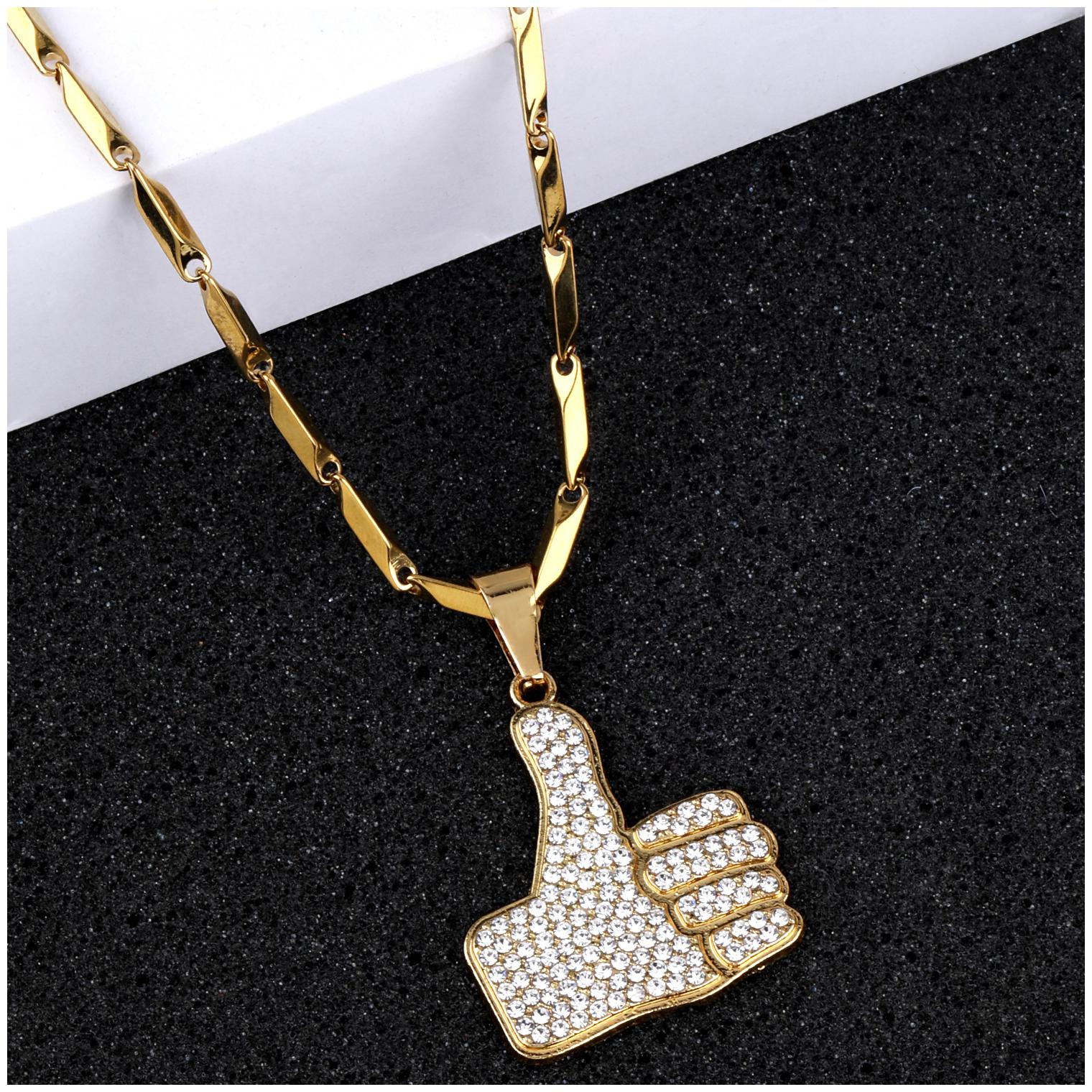 

SILVERSHINE Gold Plated Adorable Classic Chain with Thumps Up Diamond Studded Pendant For Men and boy