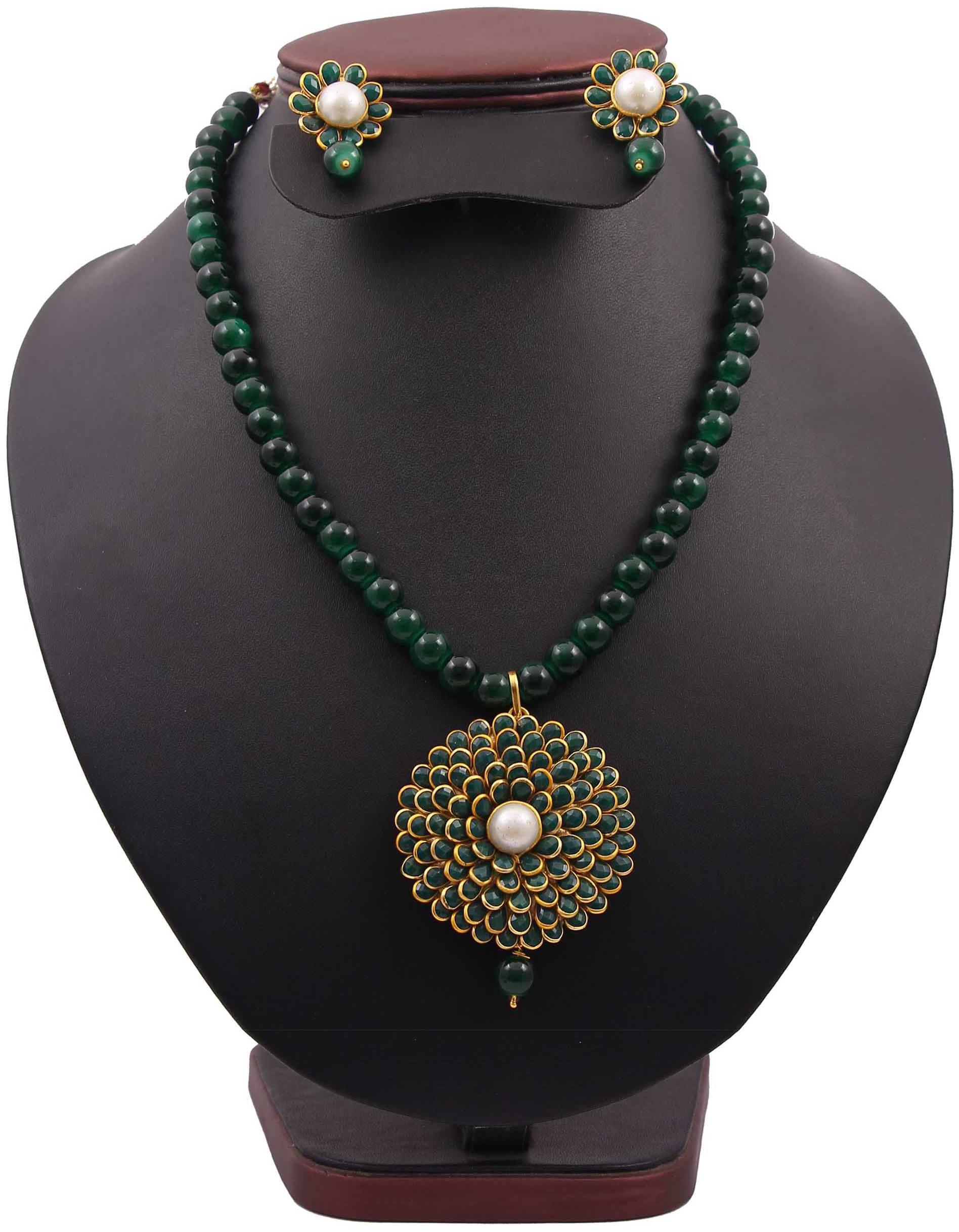 

Simaya Fashionista New Fashion Green Colour Pachi Pearl Necklace Set With Tops Earring For Girls Womens