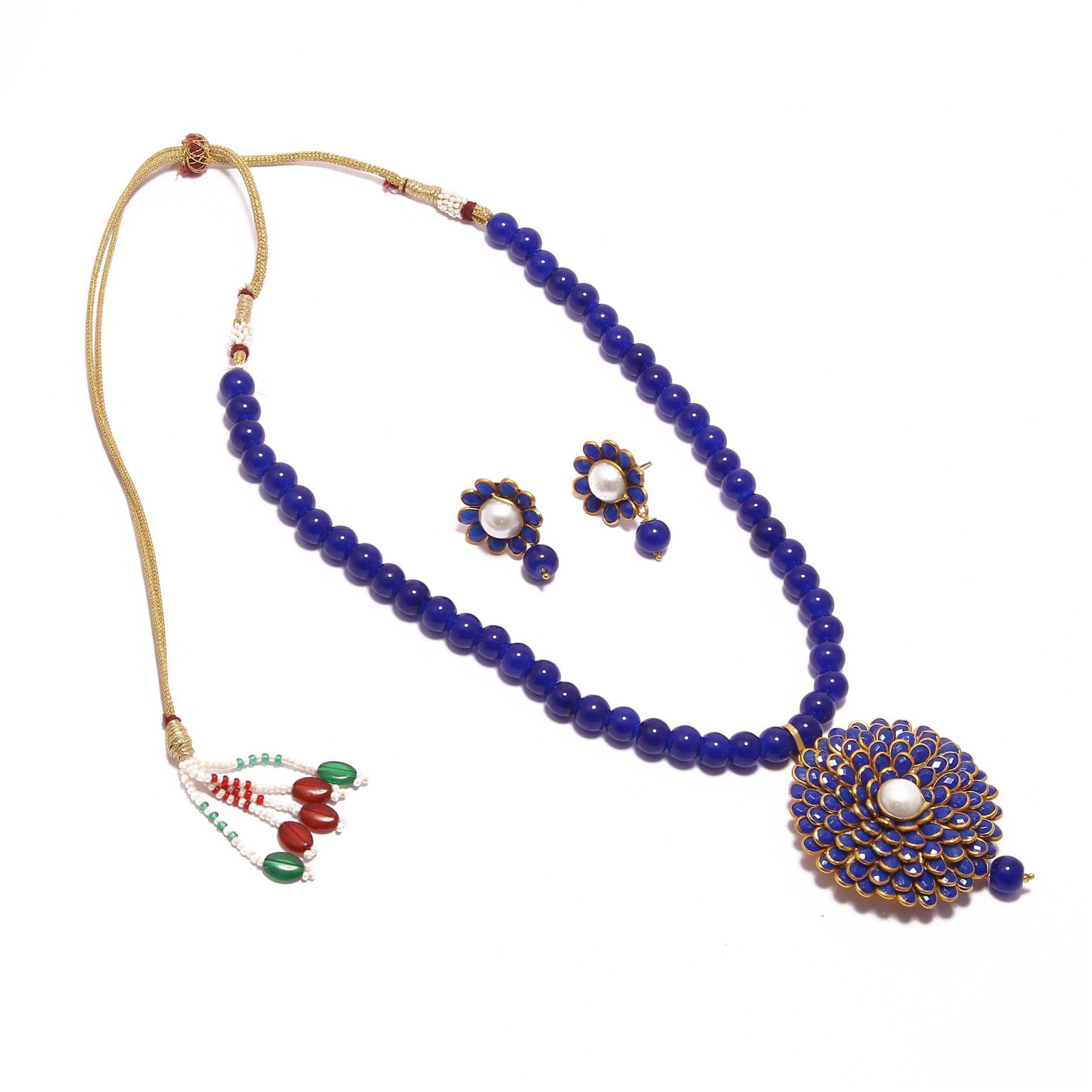 

Simaya Fashionista Blue Pachi Pearls Beaded Necklace Set For Indian Beauty(Sf943)