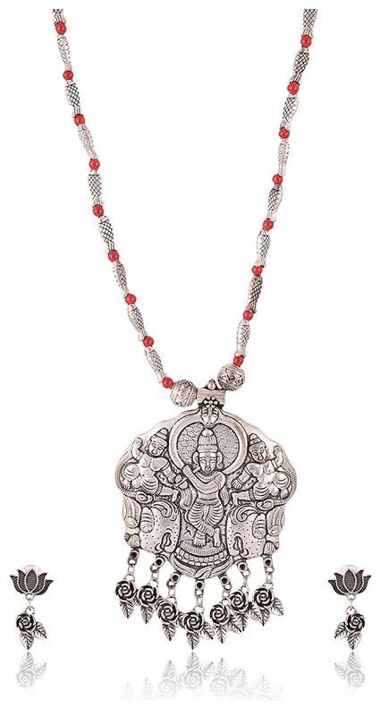 

Sinjara Attractive Silver Oxidised Temple Necklace Set For Women