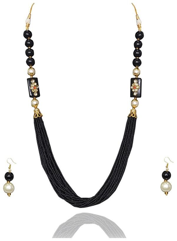 

Sinjara Black Chid Mala Necklace Set For Women