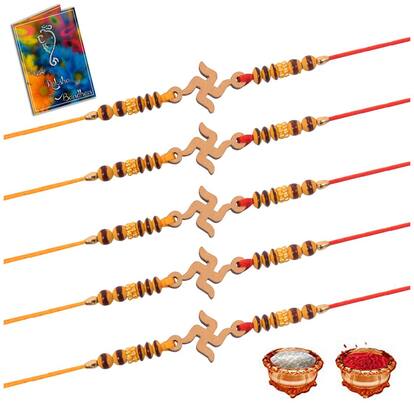 Sinjara Indian Mens Jewellery Festival 5 pcs Rakhi Special Combos Roli Chawal Set (VD-20)