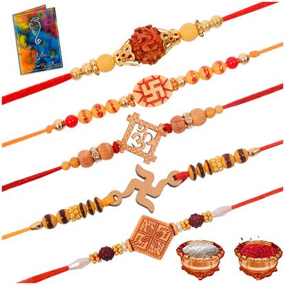 Sinjara Indian Raksha Bandhan Traditional Festival For Brother Sister 5 Set Rakhi Roli Chawal (D5-13)