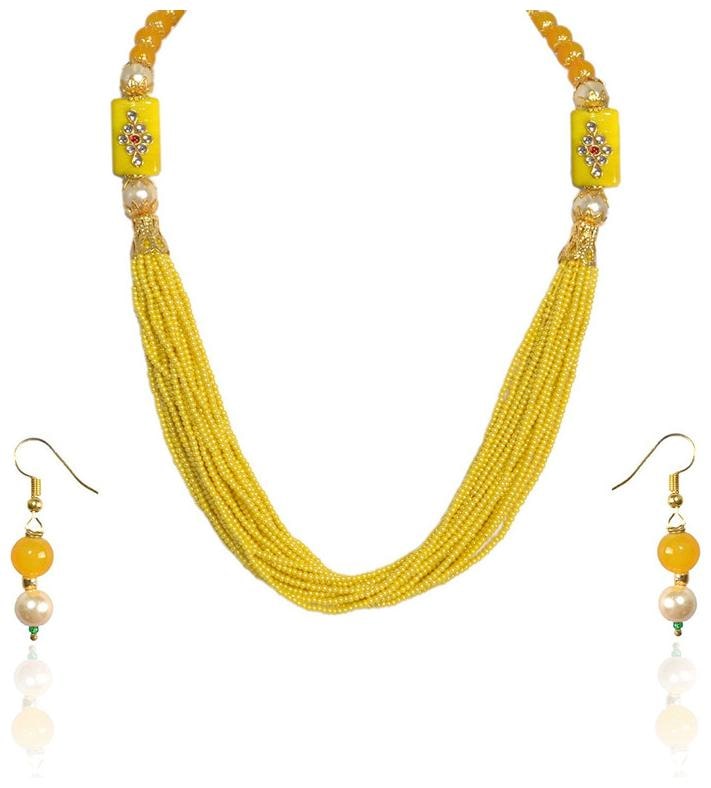 

Sinjara Yellow Chid Mala Necklace Set For Women