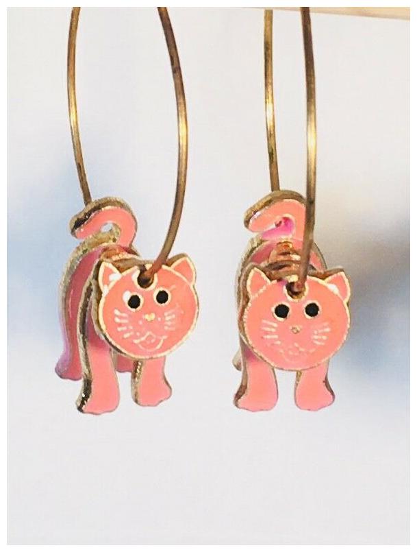 

SMALL CAT HOOP Earrings Stefano Vintage new Cloisonne gold plate Factory Prices