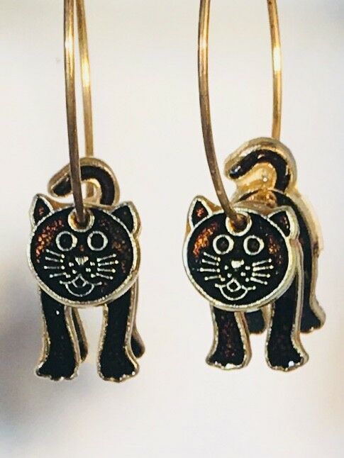 

SMALL CAT HOOP Earrings Stefano Vintage new Cloisonne gold plate Factory Prices