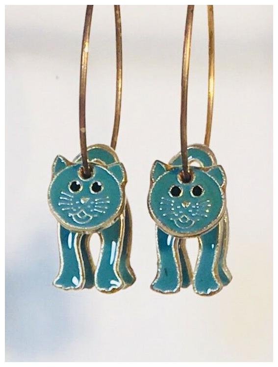 

SMALL CAT HOOP Earrings Stefano Vintage new Cloisonne gold plate Factory Prices