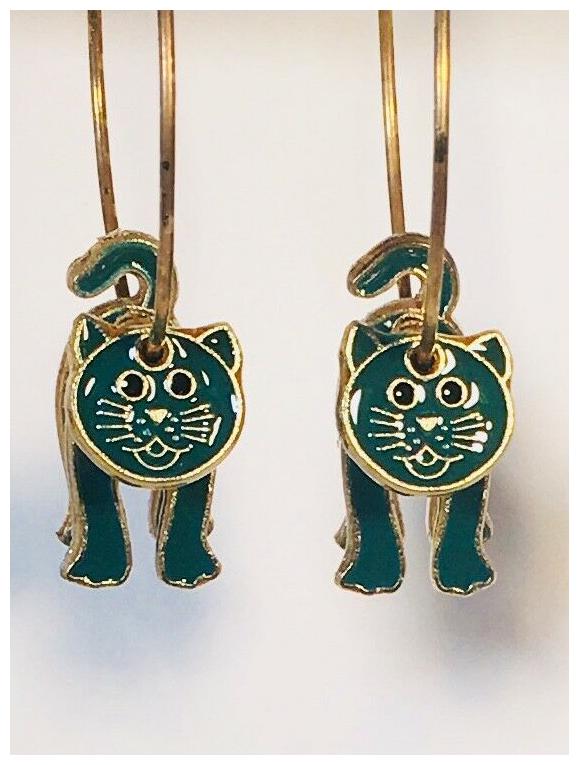 

SMALL CAT HOOP Earrings Stefano Vintage new Cloisonne gold plate Factory Prices