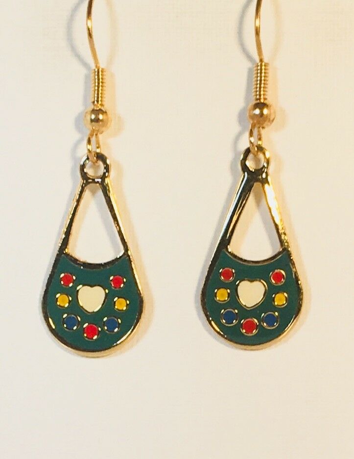 

Small Heart Dangle Earrings Stefano Vintage Cloisonne Gold Plate Factory Prices