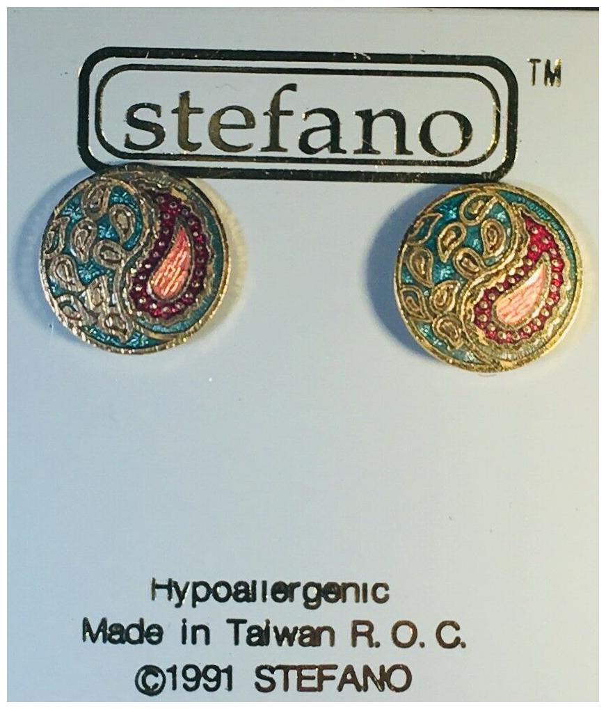 

SMALL ROUND POST EARRINGS Stefano Vintage Cloisonne gold plate Factory Prices
