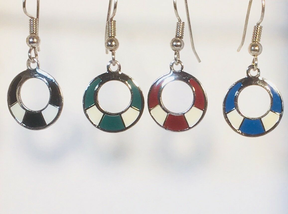 

Small Round Enamel Dangle Earrings Stefano Artisan Handmade Plated