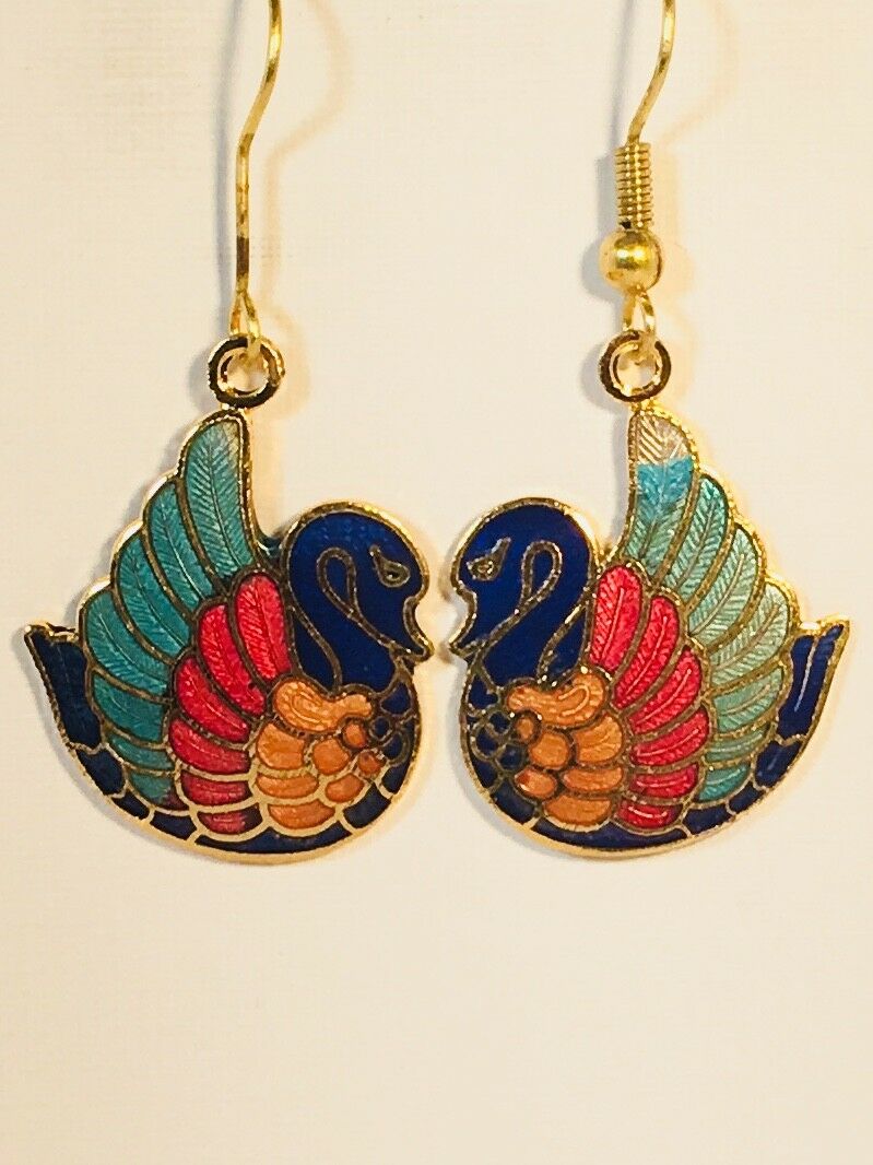 

Small SWAN EARRINGS Dangle Drop blue red white black Gold Plate Factory Prices