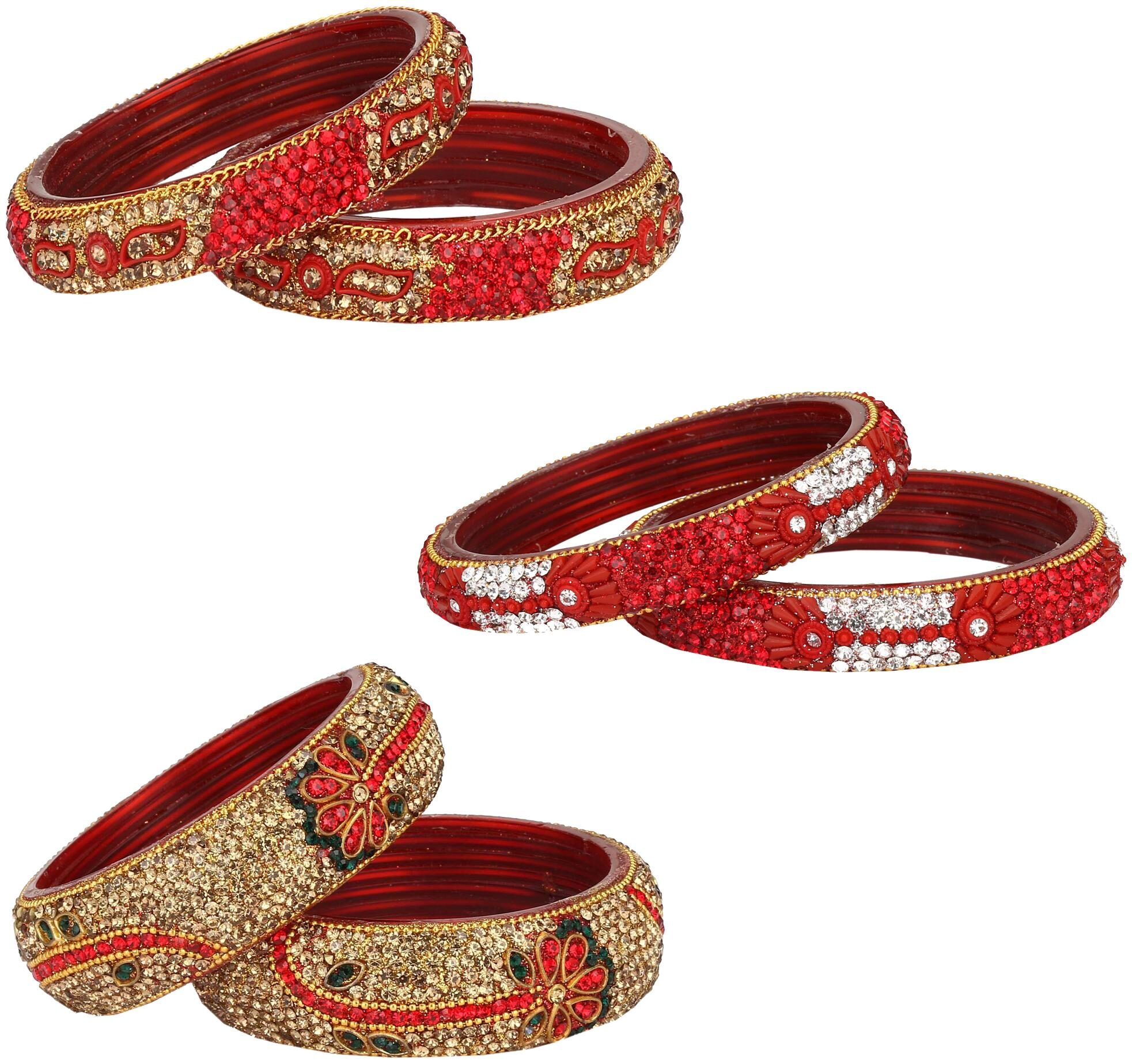 

Somi Glass Bangle Cum Kada Ornamented With Colorful Chips Set Of Three Matching And Trendy Color(Two Piece Each Color)-co36