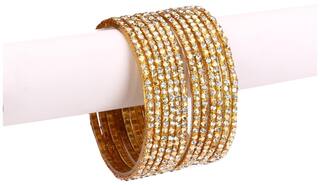 Somil 12 Golden Glass Bangle Party Set Fully Ornamented With Colorful Beads & Crystal With Safety Box-EN_2.2