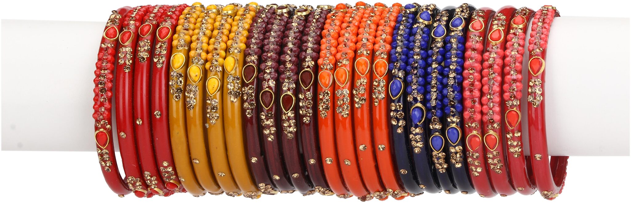 

Somil Colorful Glass Bangle Set Ornamented With Colorful Beads Stones Set Of 24 With Safety Box