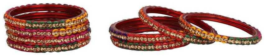 

Somil Colorful Glass Bangle cum Kada Set Ornamented With Colorful Beads Stones For Trendy Deiscgner Set Of Eight With Safety
