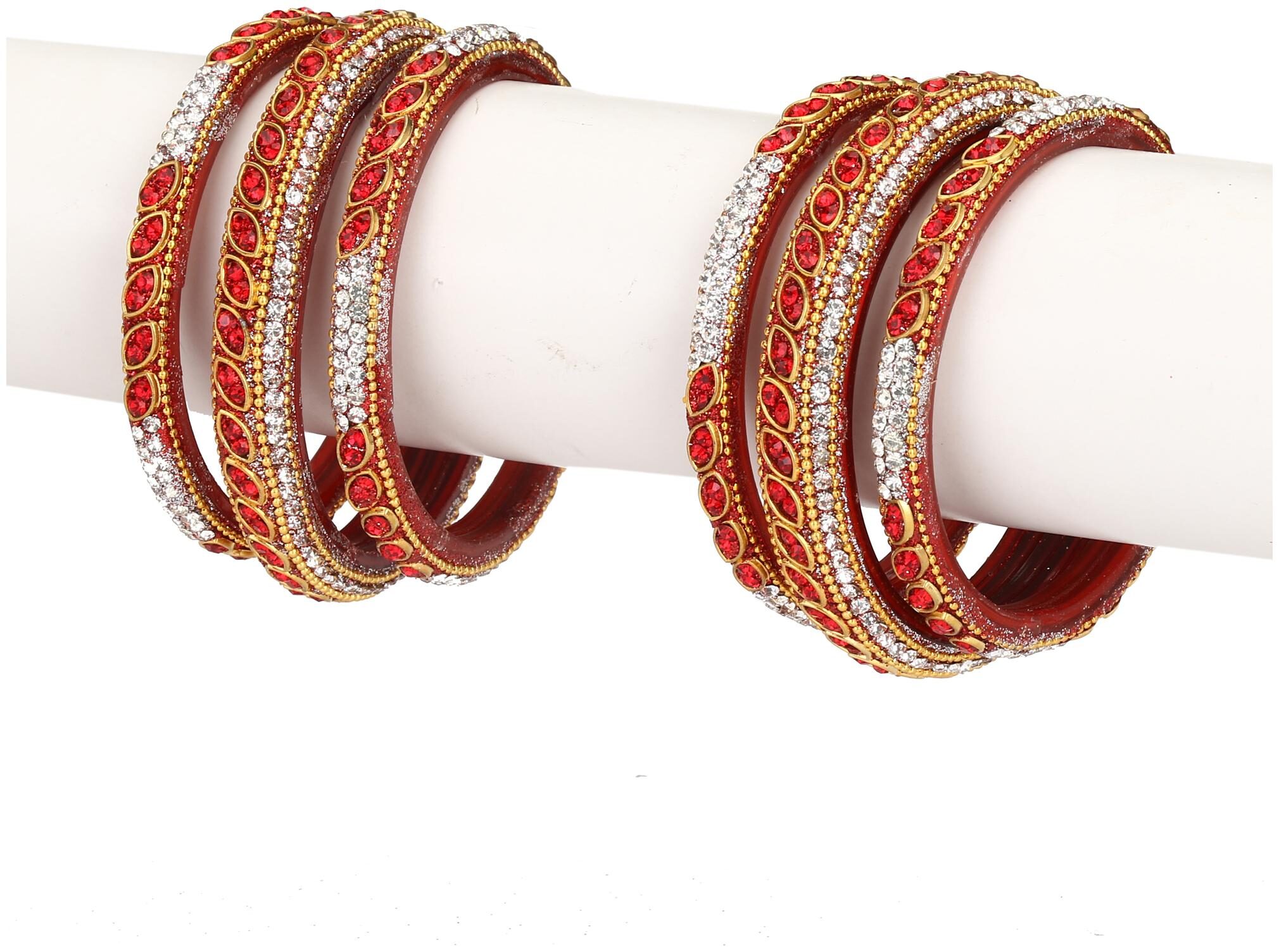 

Somil Colorful Glass Bangle Kada Set Ornamented With Somil Colorful Beads Stones For Trendy Deiscgner Set Of Six With Safety Box-cc36