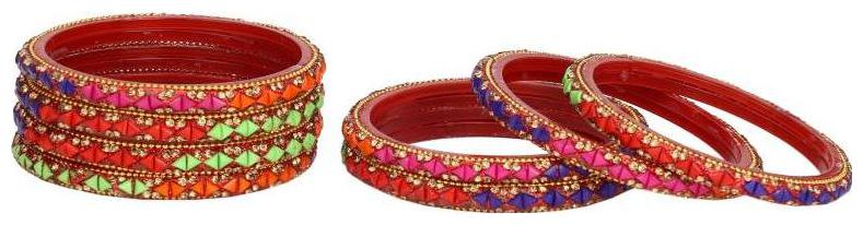 

Somil Colorful Glass Bangle cum Kada Set Ornamented With Colorful Beads Stones For Trendy Deiscgner Set Of Eight With Safety