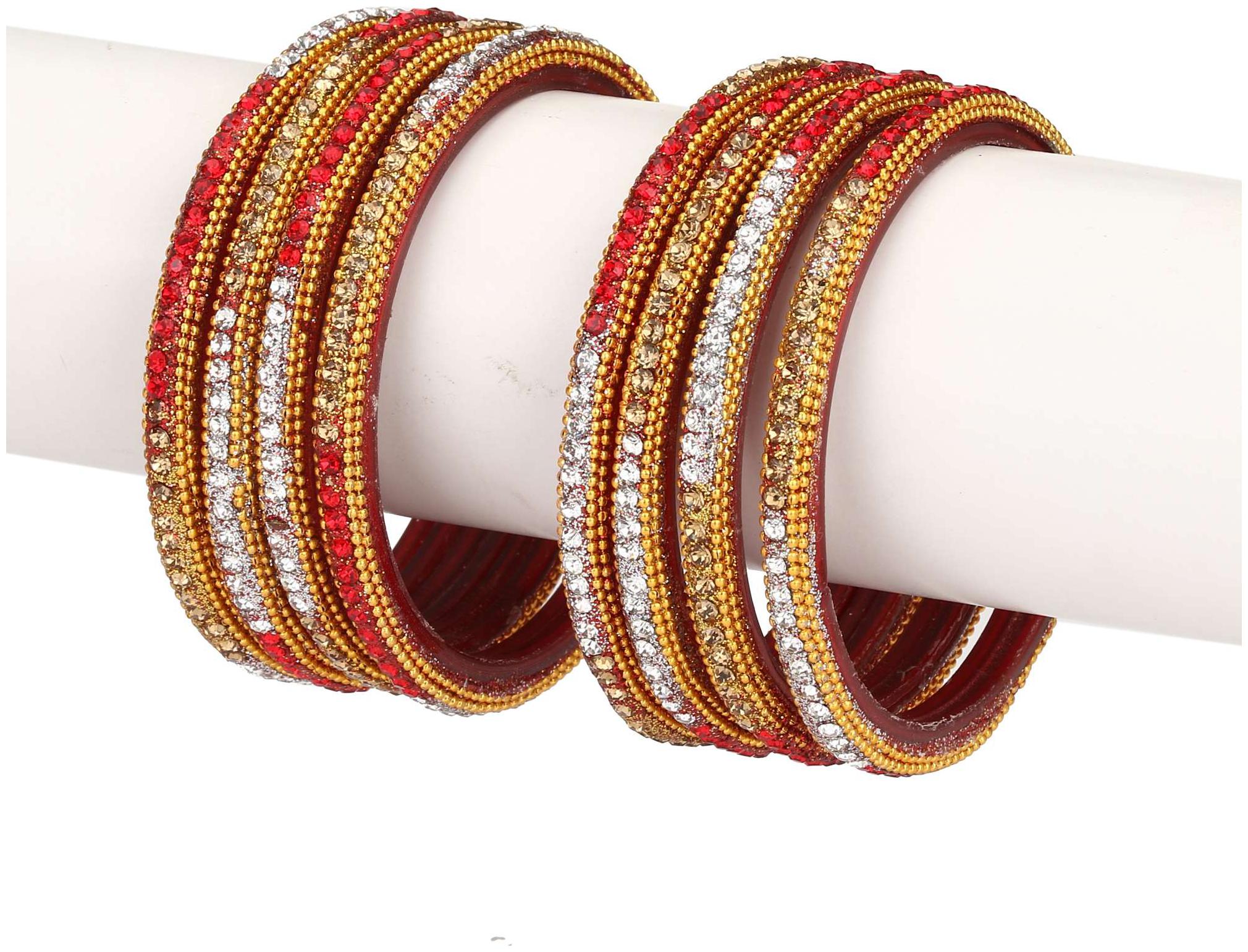 

Somil Colorful Glass Bangle Kada Set Ornamented With Colorful Beads Stones For Trendy Deiscgner Set Of Eight With Safety Box-cc40